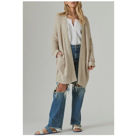 Cardigan Long Sleeve Open Front Chunky Sweater Outerwear with Pockets Apricot - Picture 2 of 5